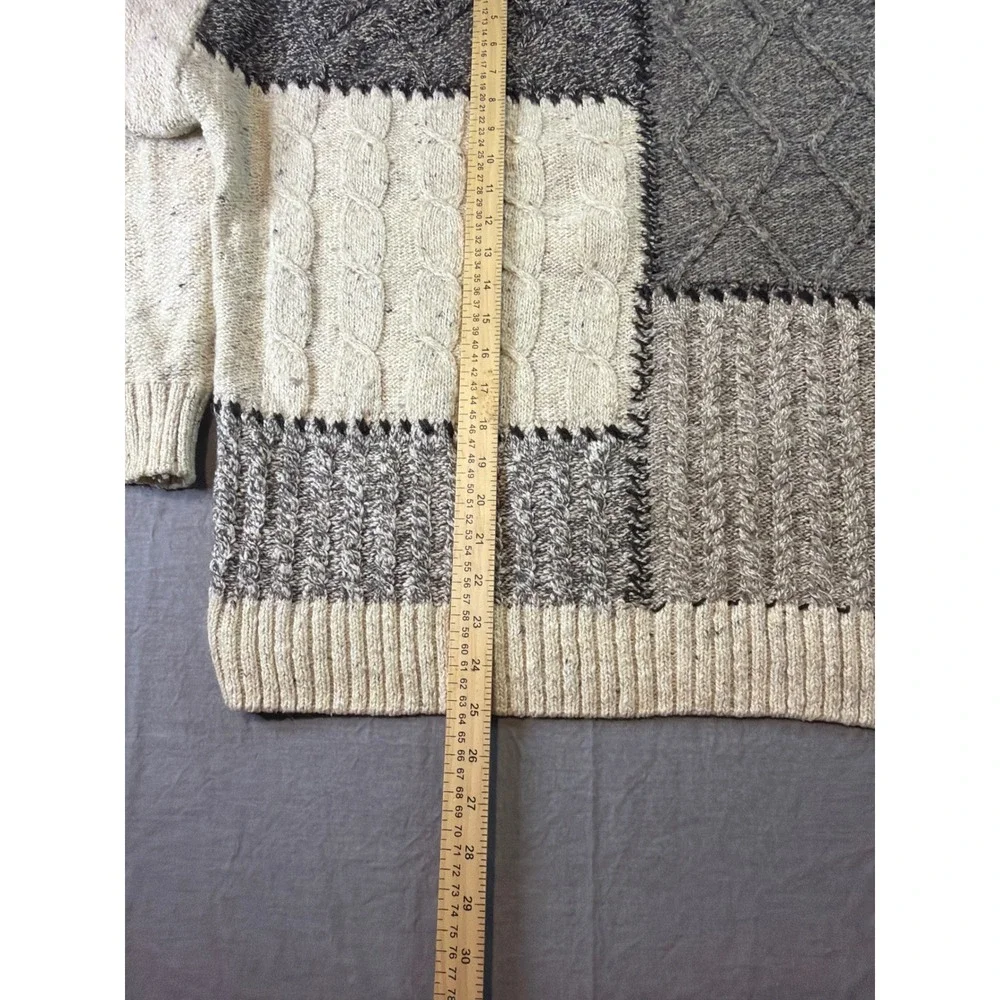 Britches Patchwork Knit Sweater Crew Neck Long Sleeve Casual Pullover Wool USA